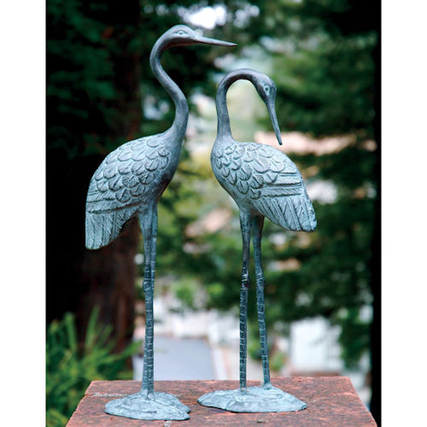 Regal Cranes Love Pair Sculptures Garden Victorian Decorating Statues